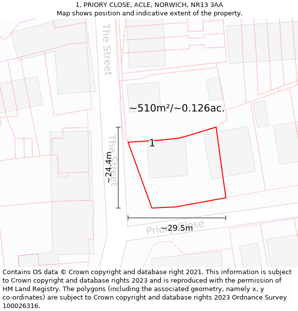 1, PRIORY CLOSE, ACLE, NORWICH, NR13 3AA: Plot and title map