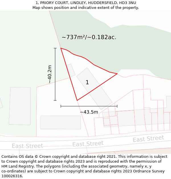 1, PRIORY COURT, LINDLEY, HUDDERSFIELD, HD3 3NU: Plot and title map