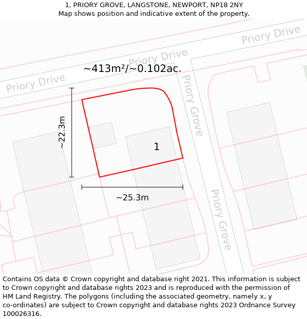 1, PRIORY GROVE, LANGSTONE, NEWPORT, NP18 2NY: Plot and title map