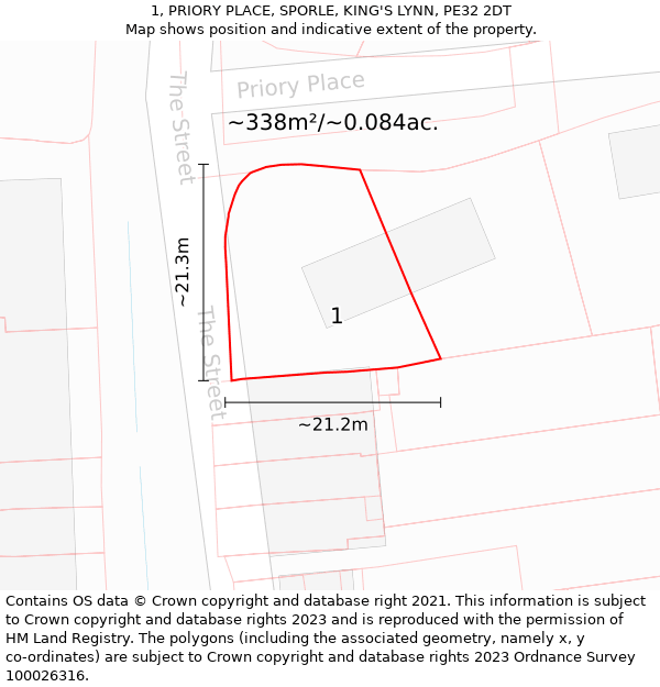 1, PRIORY PLACE, SPORLE, KING'S LYNN, PE32 2DT: Plot and title map