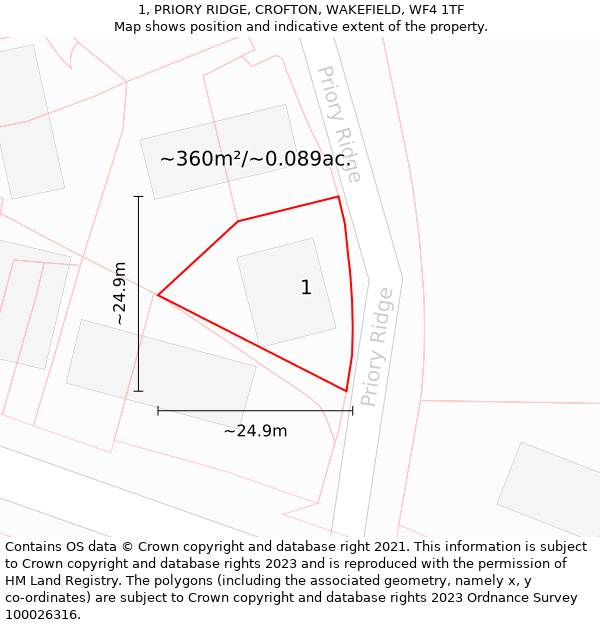 1, PRIORY RIDGE, CROFTON, WAKEFIELD, WF4 1TF: Plot and title map