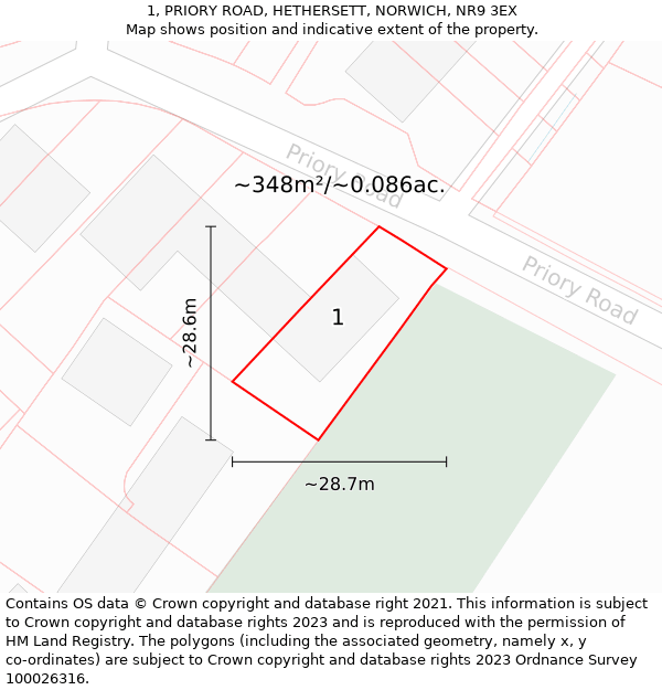 1, PRIORY ROAD, HETHERSETT, NORWICH, NR9 3EX: Plot and title map