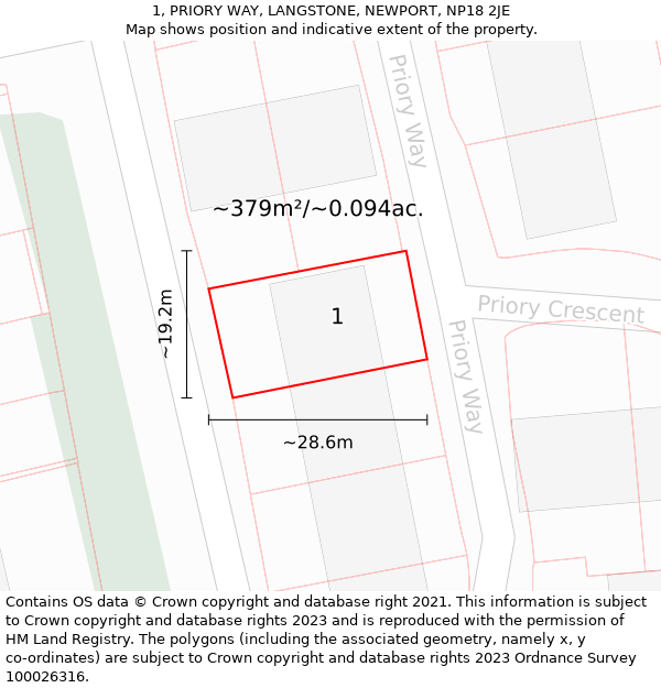 1, PRIORY WAY, LANGSTONE, NEWPORT, NP18 2JE: Plot and title map