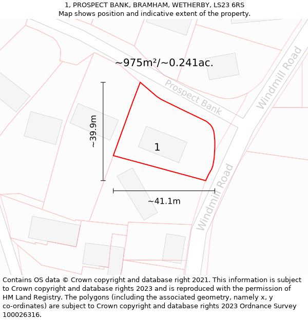 1, PROSPECT BANK, BRAMHAM, WETHERBY, LS23 6RS: Plot and title map