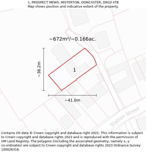 1, PROSPECT MEWS, MISTERTON, DONCASTER, DN10 4TB: Plot and title map