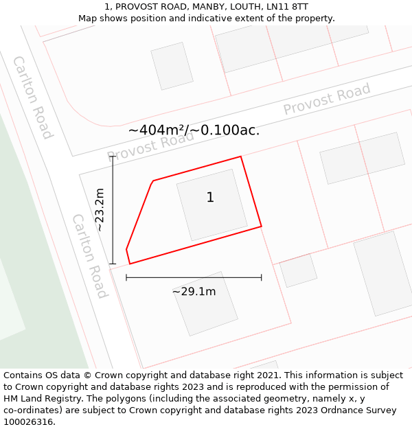 1, PROVOST ROAD, MANBY, LOUTH, LN11 8TT: Plot and title map