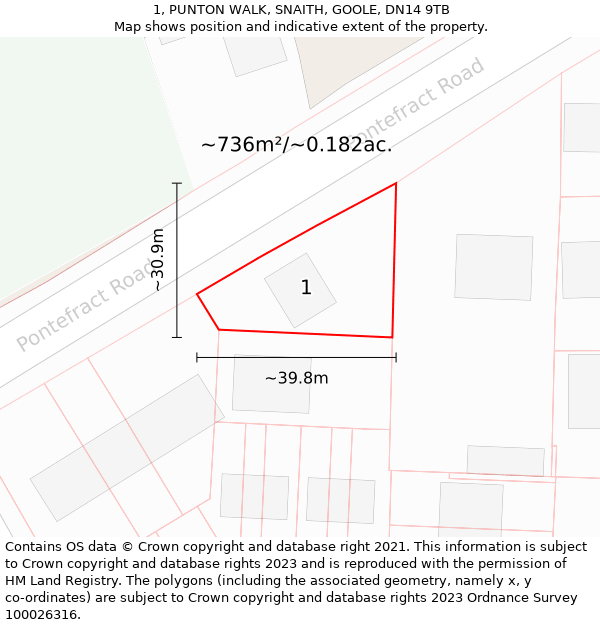 1, PUNTON WALK, SNAITH, GOOLE, DN14 9TB: Plot and title map