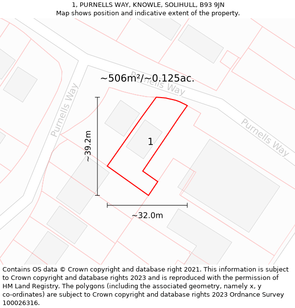 1, PURNELLS WAY, KNOWLE, SOLIHULL, B93 9JN: Plot and title map