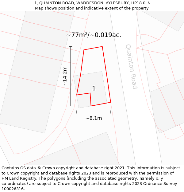 1, QUAINTON ROAD, WADDESDON, AYLESBURY, HP18 0LN: Plot and title map