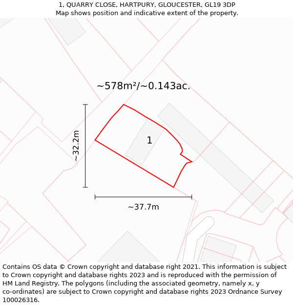 1, QUARRY CLOSE, HARTPURY, GLOUCESTER, GL19 3DP: Plot and title map