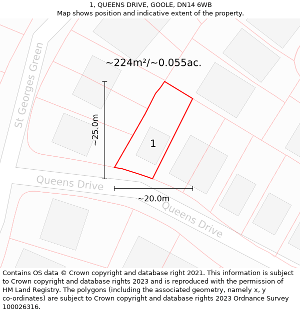 1, QUEENS DRIVE, GOOLE, DN14 6WB: Plot and title map