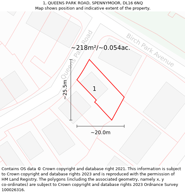 1, QUEENS PARK ROAD, SPENNYMOOR, DL16 6NQ: Plot and title map