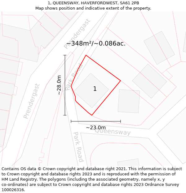 1, QUEENSWAY, HAVERFORDWEST, SA61 2PB: Plot and title map