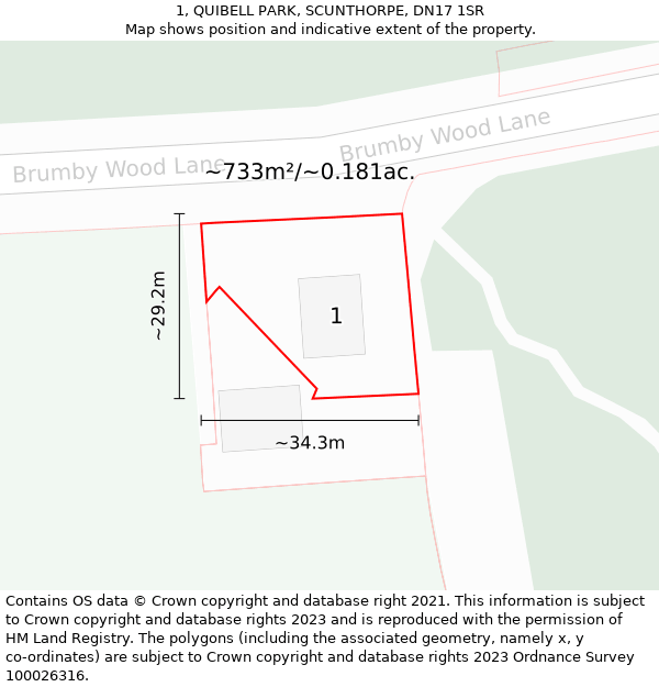 1, QUIBELL PARK, SCUNTHORPE, DN17 1SR: Plot and title map