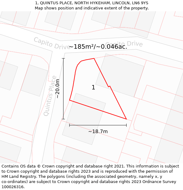 1, QUINTUS PLACE, NORTH HYKEHAM, LINCOLN, LN6 9YS: Plot and title map