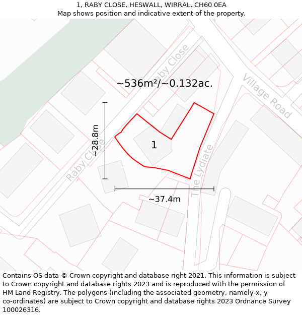 1, RABY CLOSE, HESWALL, WIRRAL, CH60 0EA: Plot and title map