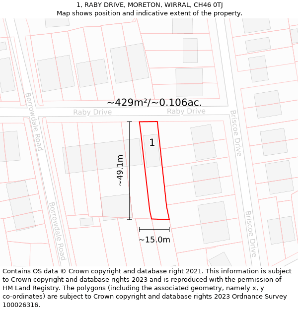 1, RABY DRIVE, MORETON, WIRRAL, CH46 0TJ: Plot and title map