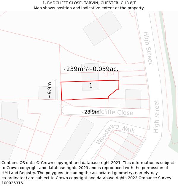 1, RADCLIFFE CLOSE, TARVIN, CHESTER, CH3 8JT: Plot and title map