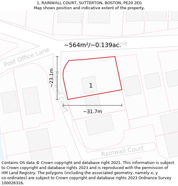 1, RAINWALL COURT, SUTTERTON, BOSTON, PE20 2EG: Plot and title map