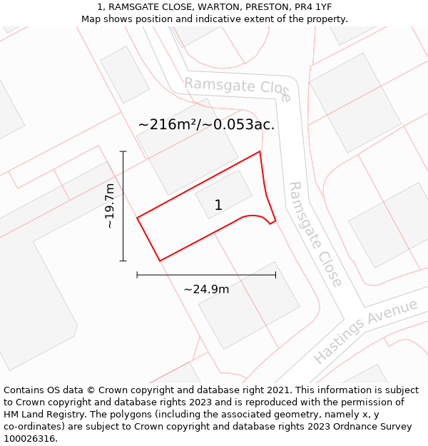 1, RAMSGATE CLOSE, WARTON, PRESTON, PR4 1YF: Plot and title map