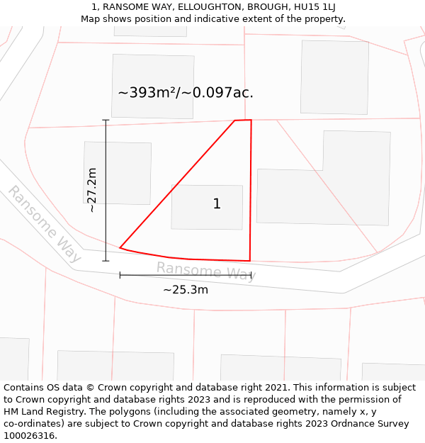 1, RANSOME WAY, ELLOUGHTON, BROUGH, HU15 1LJ: Plot and title map