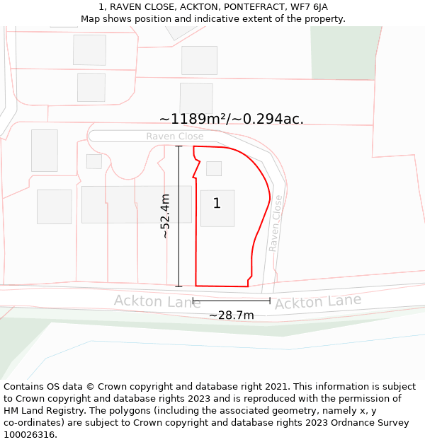 1, RAVEN CLOSE, ACKTON, PONTEFRACT, WF7 6JA: Plot and title map