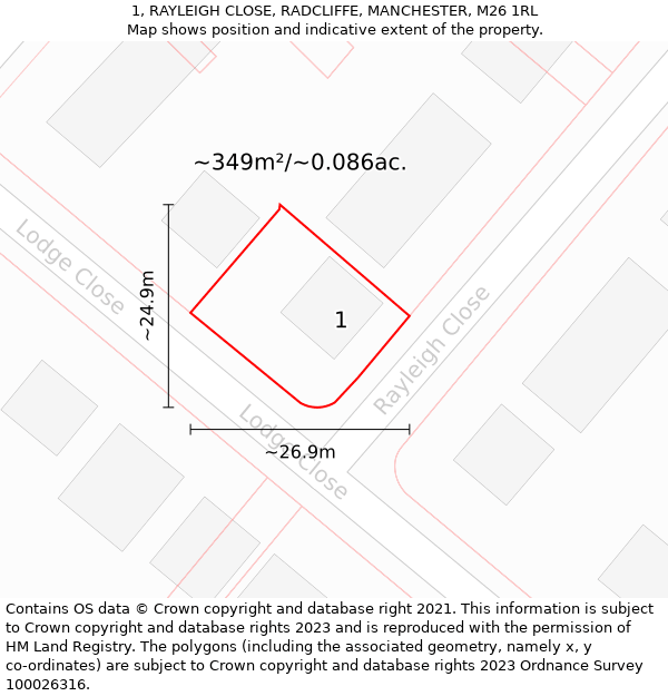 1, RAYLEIGH CLOSE, RADCLIFFE, MANCHESTER, M26 1RL: Plot and title map