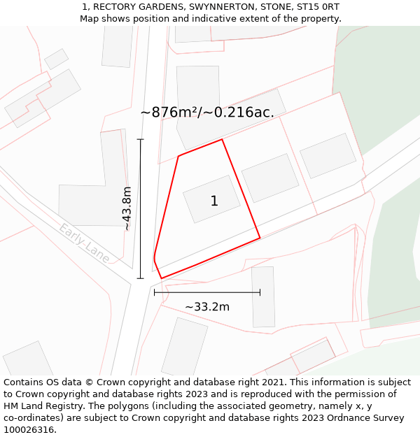 1, RECTORY GARDENS, SWYNNERTON, STONE, ST15 0RT: Plot and title map