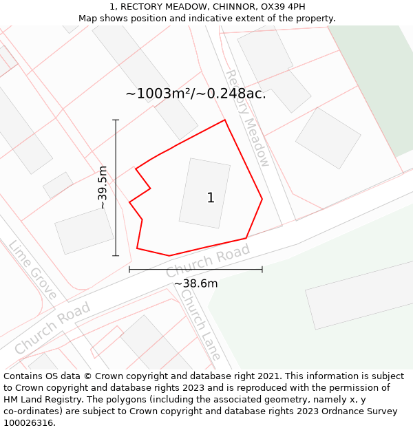 1, RECTORY MEADOW, CHINNOR, OX39 4PH: Plot and title map