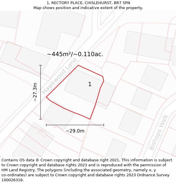 1, RECTORY PLACE, CHISLEHURST, BR7 5PN: Plot and title map