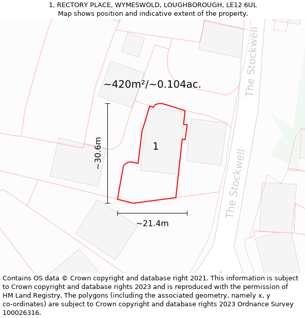 1, RECTORY PLACE, WYMESWOLD, LOUGHBOROUGH, LE12 6UL: Plot and title map