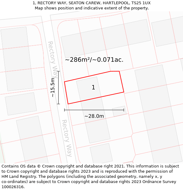 1, RECTORY WAY, SEATON CAREW, HARTLEPOOL, TS25 1UX: Plot and title map