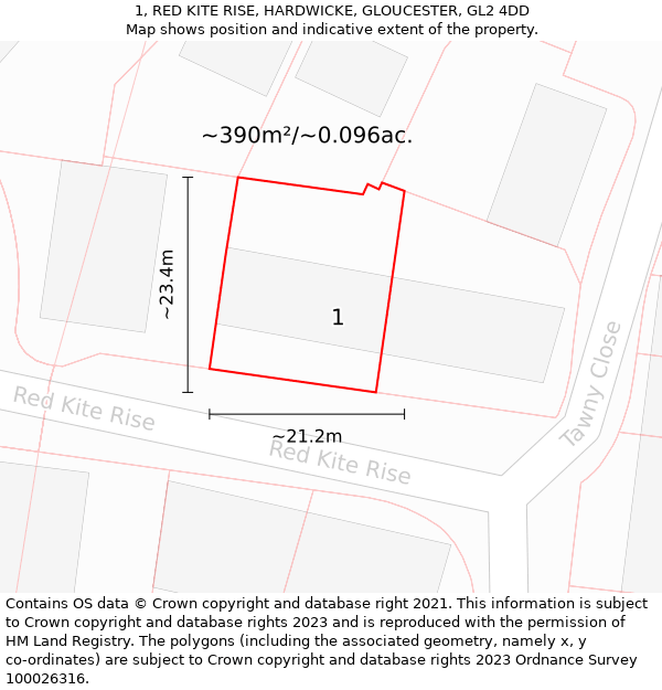 1, RED KITE RISE, HARDWICKE, GLOUCESTER, GL2 4DD: Plot and title map