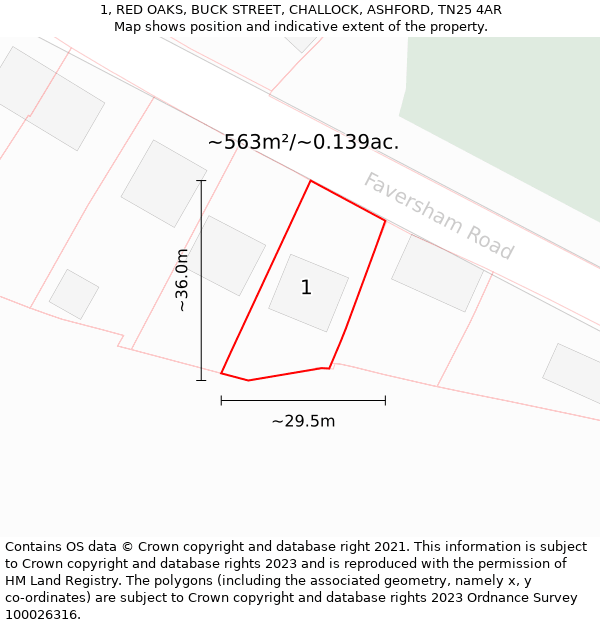 1, RED OAKS, BUCK STREET, CHALLOCK, ASHFORD, TN25 4AR: Plot and title map