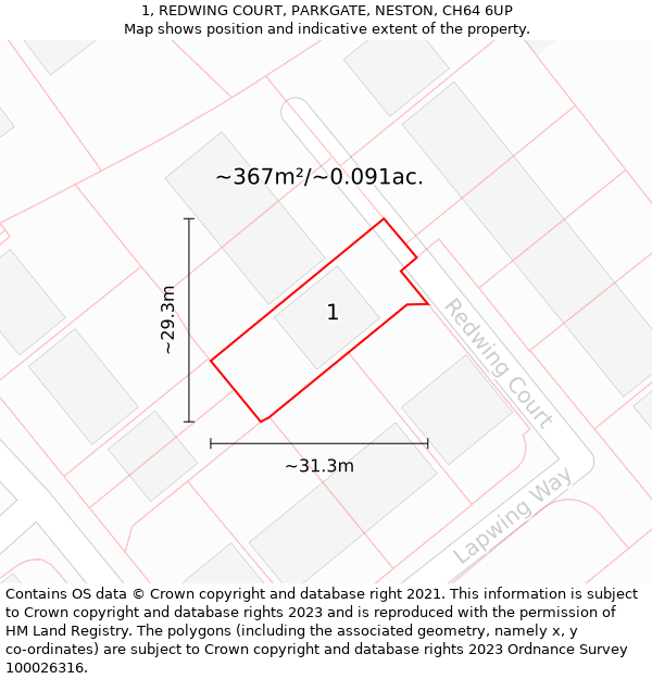 1, REDWING COURT, PARKGATE, NESTON, CH64 6UP: Plot and title map