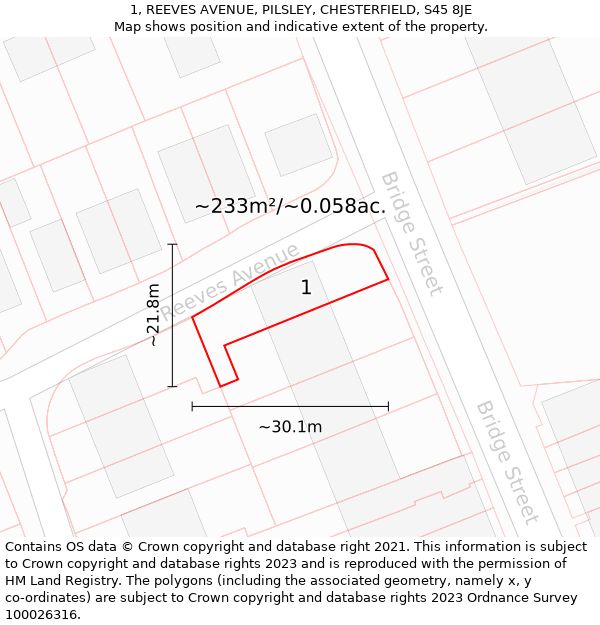 1, REEVES AVENUE, PILSLEY, CHESTERFIELD, S45 8JE: Plot and title map