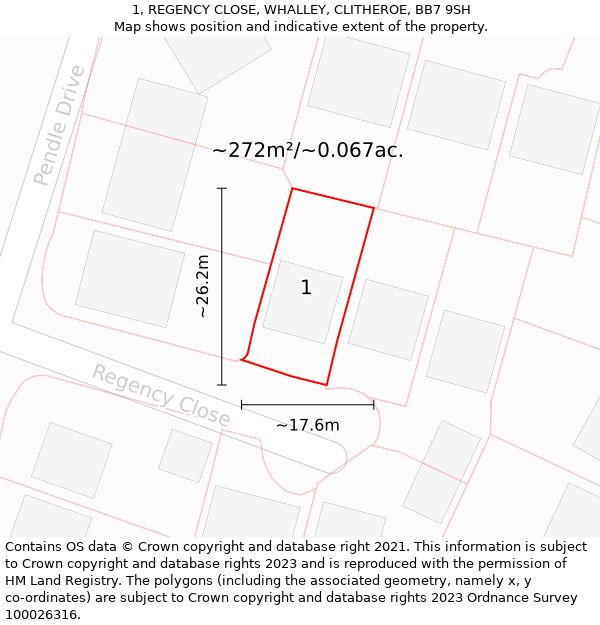 1, REGENCY CLOSE, WHALLEY, CLITHEROE, BB7 9SH: Plot and title map