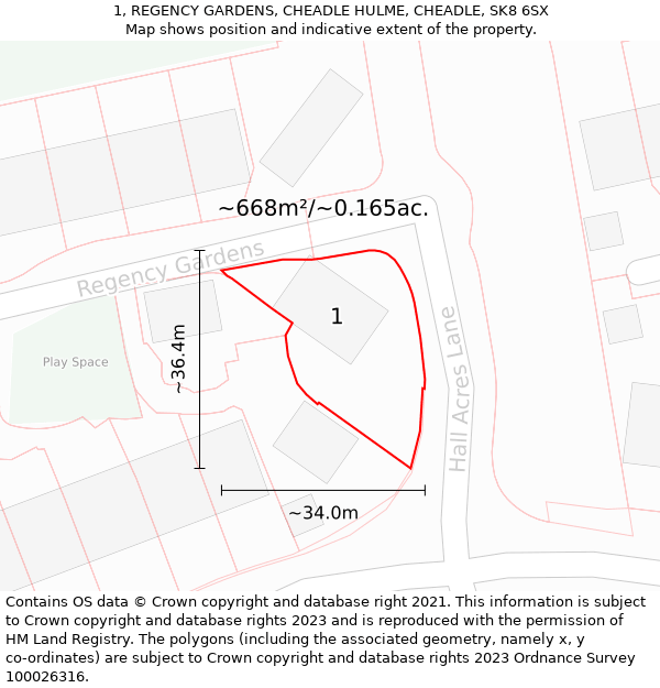 1, REGENCY GARDENS, CHEADLE HULME, CHEADLE, SK8 6SX: Plot and title map