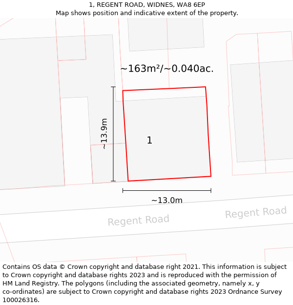1, REGENT ROAD, WIDNES, WA8 6EP: Plot and title map