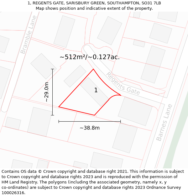 1, REGENTS GATE, SARISBURY GREEN, SOUTHAMPTON, SO31 7LB: Plot and title map