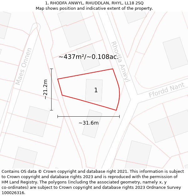 1, RHODFA ANWYL, RHUDDLAN, RHYL, LL18 2SQ: Plot and title map