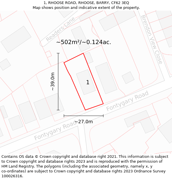 1, RHOOSE ROAD, RHOOSE, BARRY, CF62 3EQ: Plot and title map