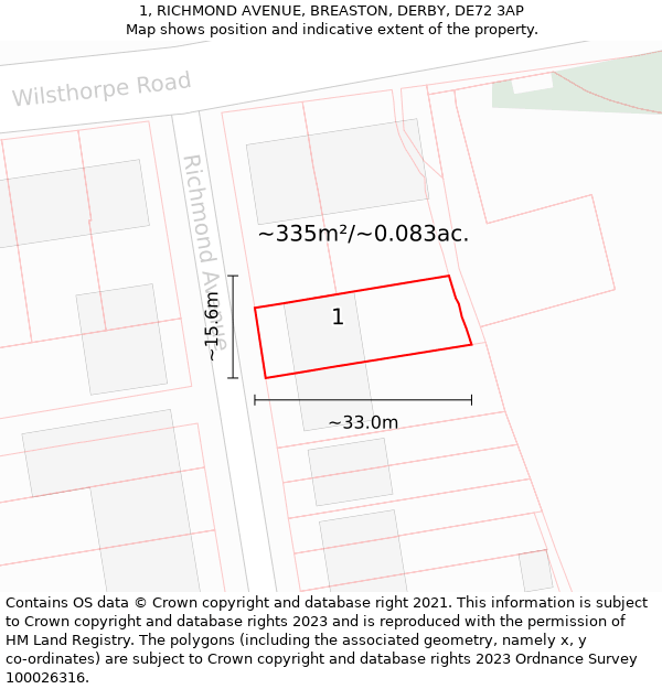 1, RICHMOND AVENUE, BREASTON, DERBY, DE72 3AP: Plot and title map