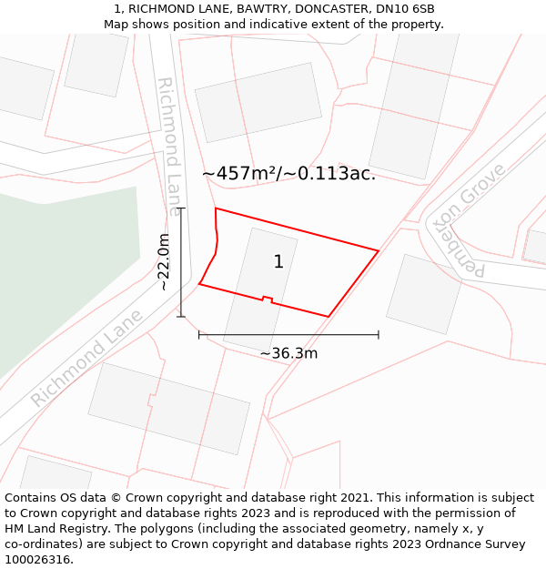 1, RICHMOND LANE, BAWTRY, DONCASTER, DN10 6SB: Plot and title map