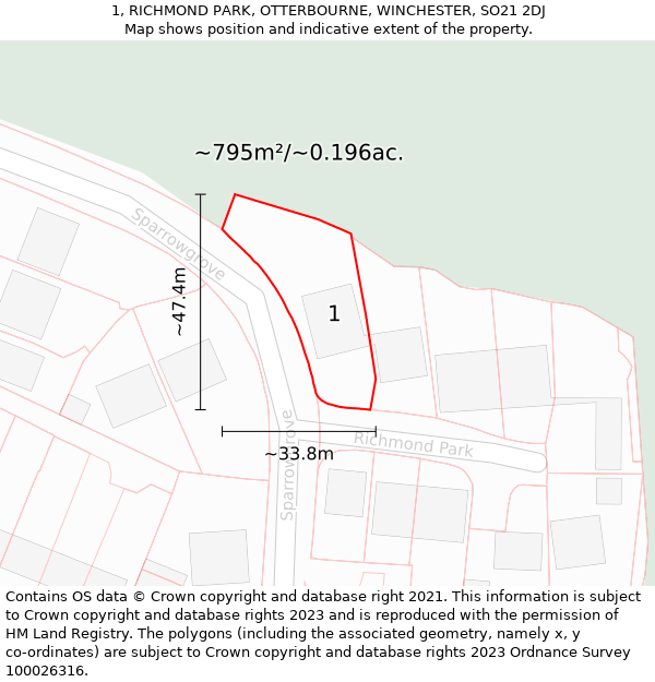 1, RICHMOND PARK, OTTERBOURNE, WINCHESTER, SO21 2DJ: Plot and title map