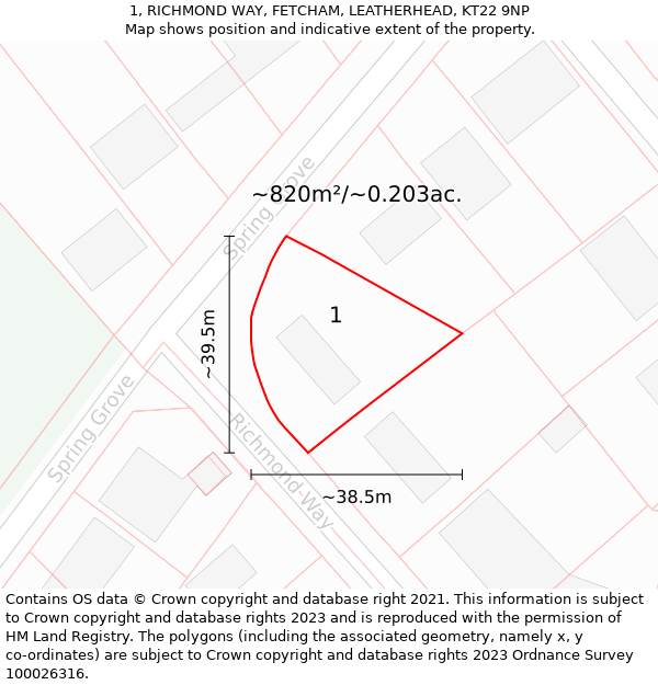 1, RICHMOND WAY, FETCHAM, LEATHERHEAD, KT22 9NP: Plot and title map