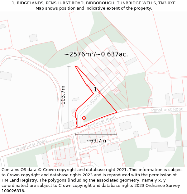 1, RIDGELANDS, PENSHURST ROAD, BIDBOROUGH, TUNBRIDGE WELLS, TN3 0XE: Plot and title map