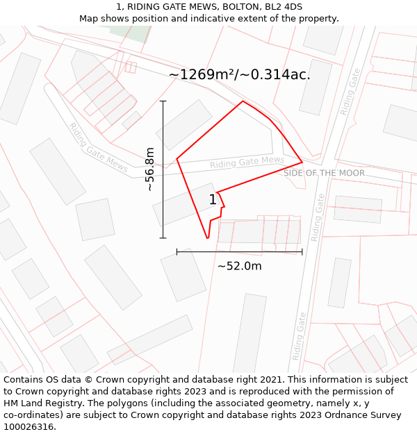 1, RIDING GATE MEWS, BOLTON, BL2 4DS: Plot and title map