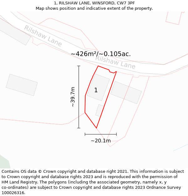 1, RILSHAW LANE, WINSFORD, CW7 3PF: Plot and title map