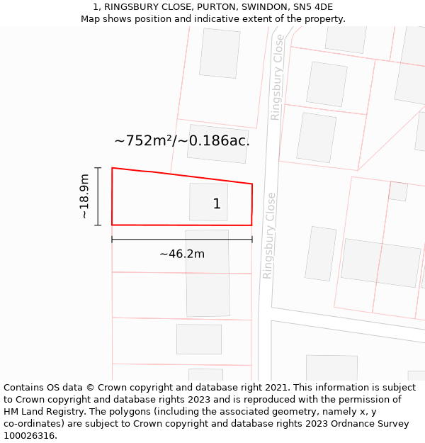 1, RINGSBURY CLOSE, PURTON, SWINDON, SN5 4DE: Plot and title map